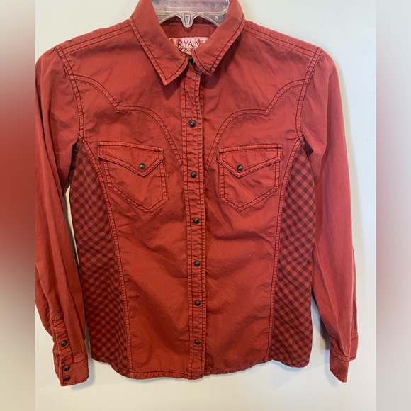 RYAN Michael-Western Yokes Fitted Snap up.contrast check fabric sides Ladies Sm. - Picture 1 of 5